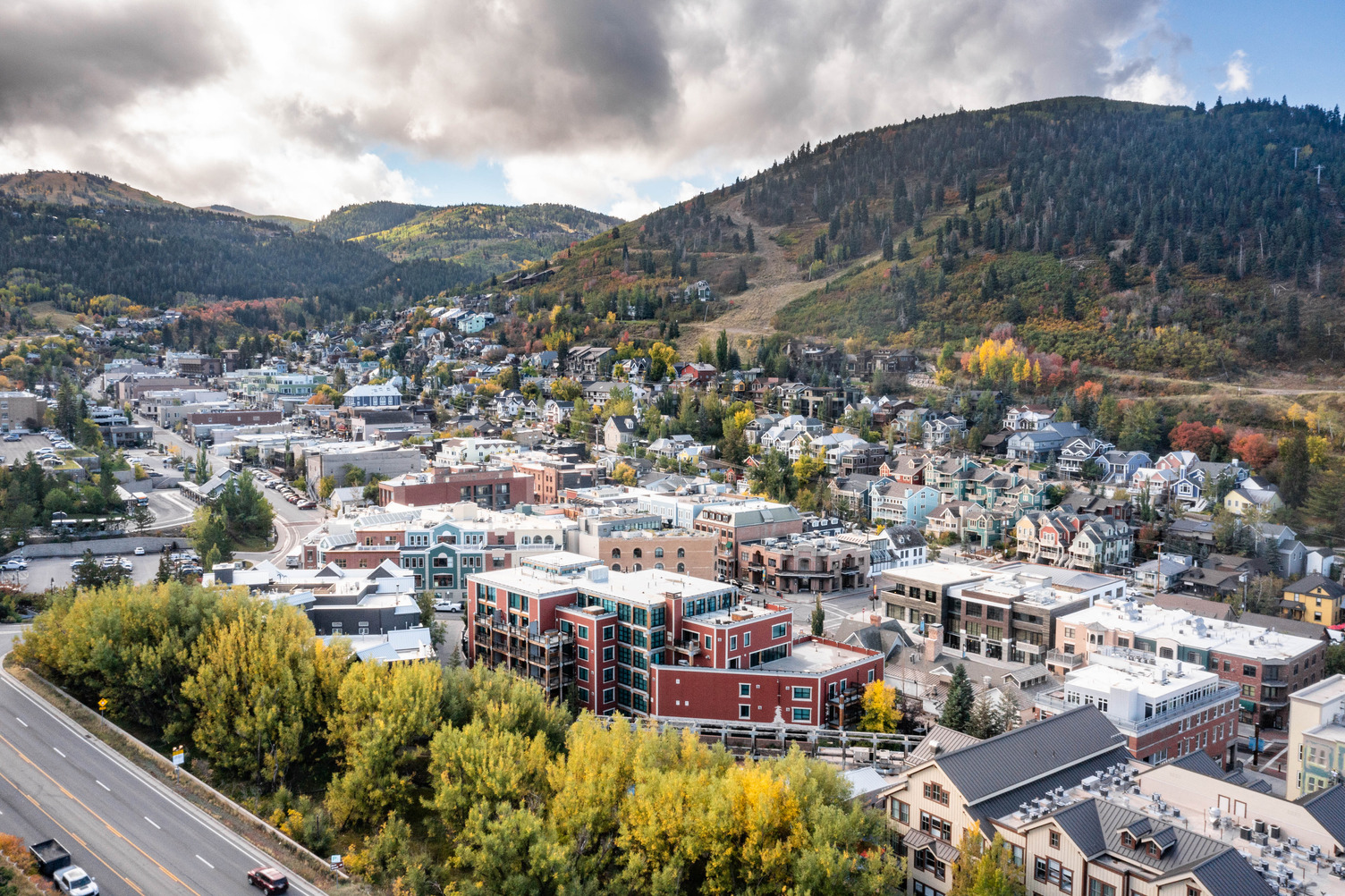 Historic Park City Main Street from above — autumn